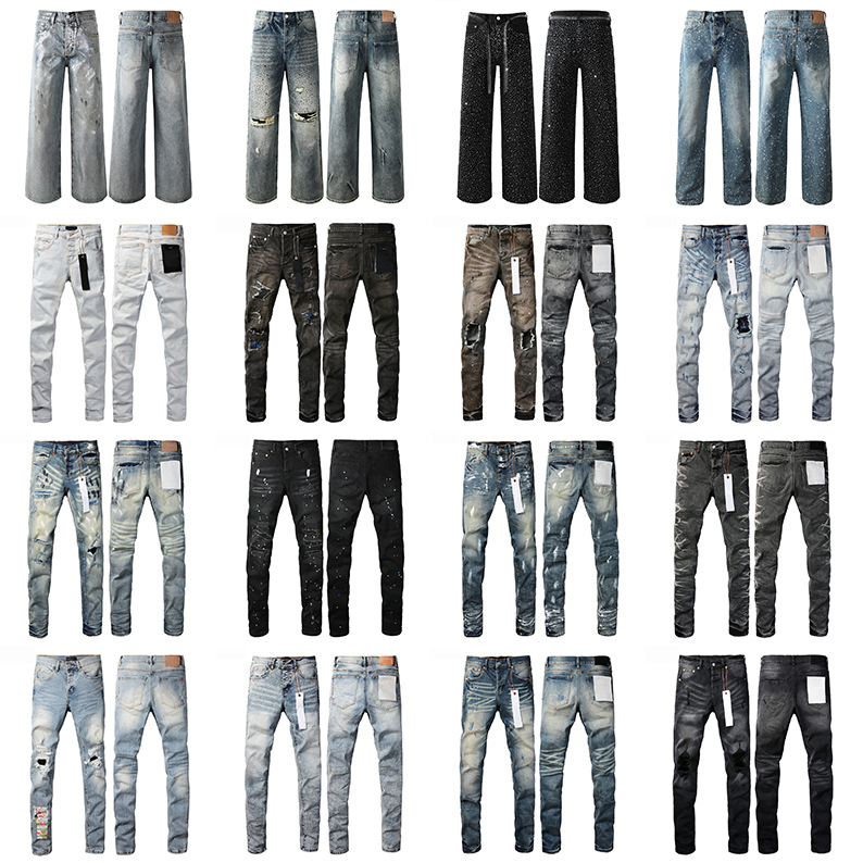 designer Jeans jeans mens purples Jeans Slim Straight Fitted American Trendy Hole Breaking Design men pants Casual Street hight quality Denim Jeans