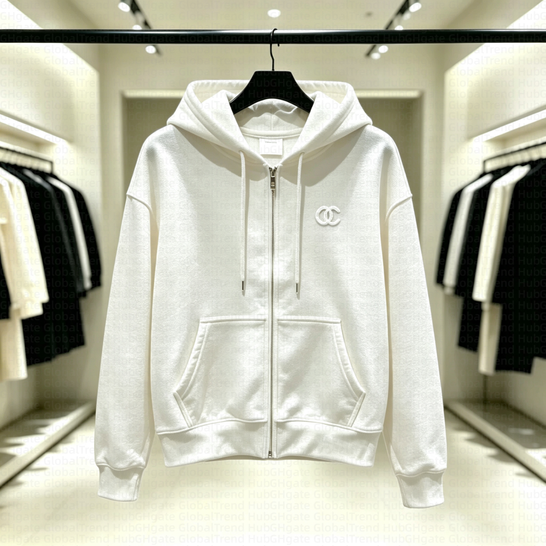 womens coat designer jacket women Zip Up Hooded Jacket, Chest Double Loop Embroidery Coat, Fashion Street Hip Hop Outwear, Casual Hoodie For Travel