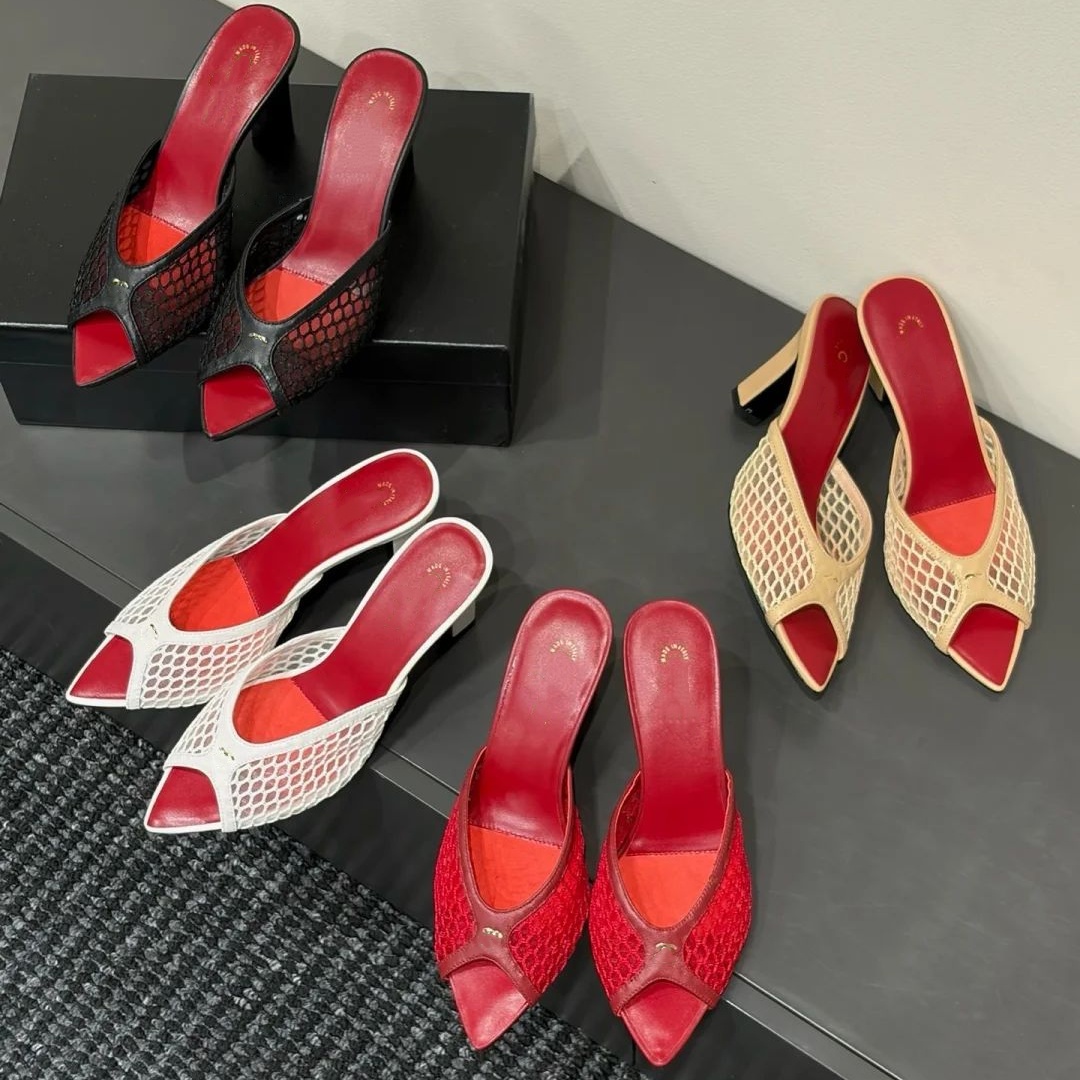 Vintage Designer heel Woman slipper even dress elegant party shoe chunky heel sandal pump stiletto kitten Heel Mesh Straw lace leather Luxury Summer