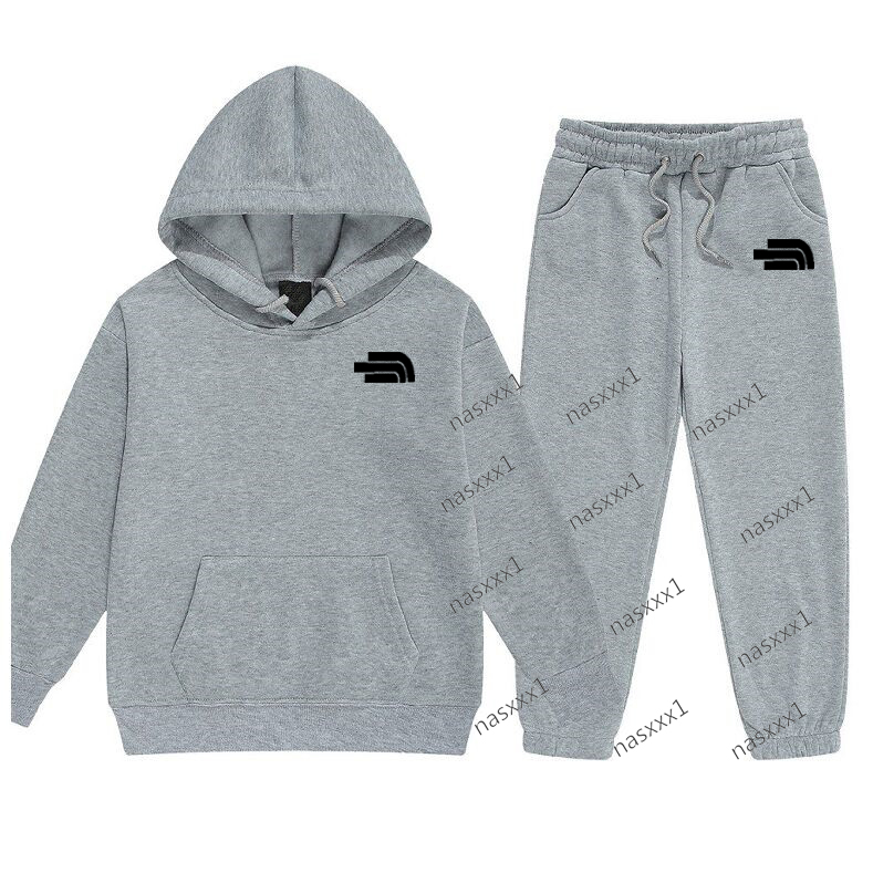 Enfants Coton Polaire Gris Sweat à Capuche Lettre Imprimer Sport Pull Manteau Sweat Pantalon 2P Garçons Filles Vêtements pour Tout-Petits Ensembl