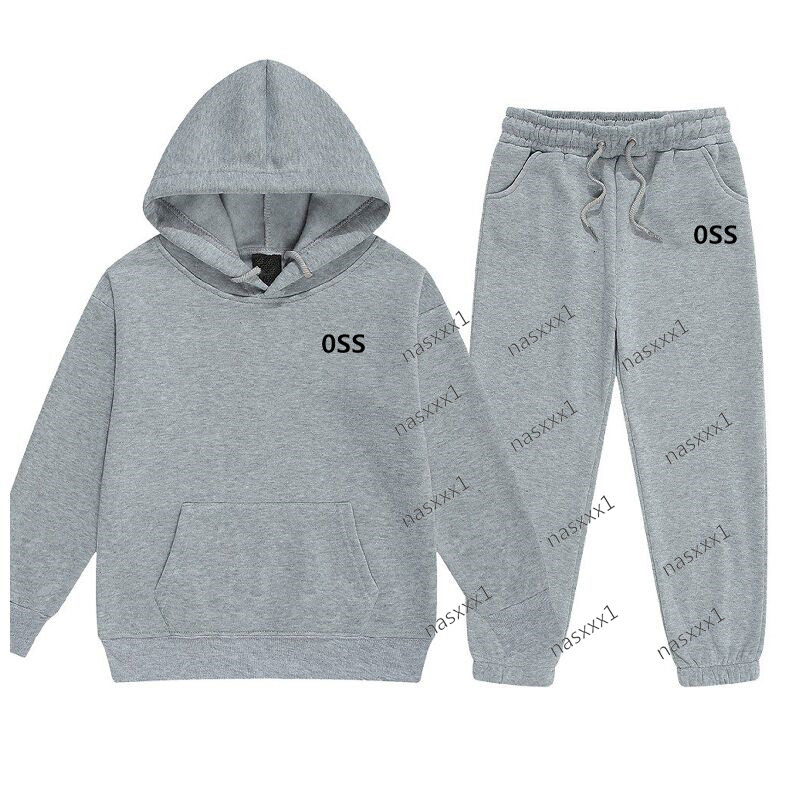 Enfants automne hiver gris sweat à capuche garçon fille lettre imprimer vêtements haut décontracté pantalon 2P enfants cadeau polaire sport mante