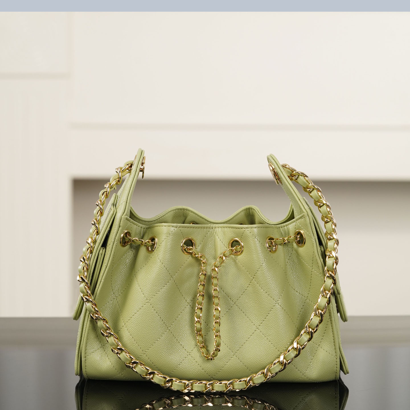 Designer Bag Mini Drawstring Bucket Bag 26B Series Avocado Green Caviar Leather 25 Style Handbag, Luxury Chain Purse for Daily Outfit Shopping Vacat