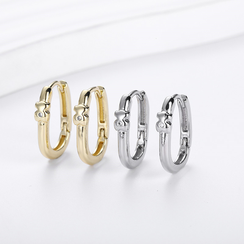 Mode Femmes Filles Ours Argent Or Acier Inoxydable Cuivre Blanc Zircon Span Dessin Animé Animal Creux Oso Pulsera Boucles D'oreilles Bijoux