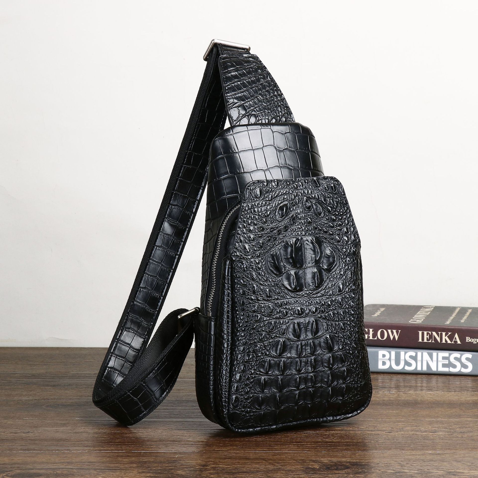 Sac à bandoulière en cuir de Crocodile pour hommes, nouveau modèle véritable, haut de gamme, poitrine avant, tendance, magasin