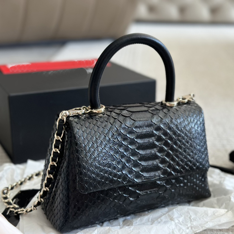 Designer bag black snake skin pattern 23k1y handle bag casual versatile shoulder bag women's trendy chain handbag fashionable cover crossbody b