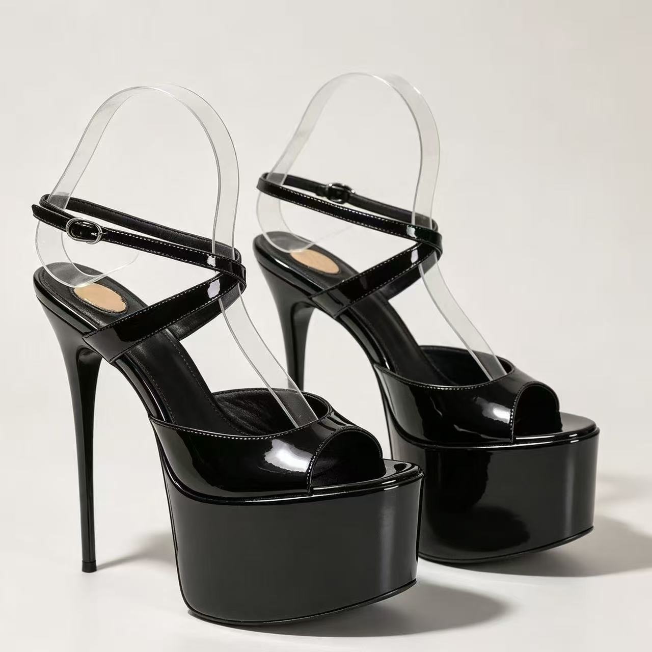 designer women peep toe platform stiletto sandals high quality patent leather ankle strap elegant sexy party nightclub dress heels for ladies daily