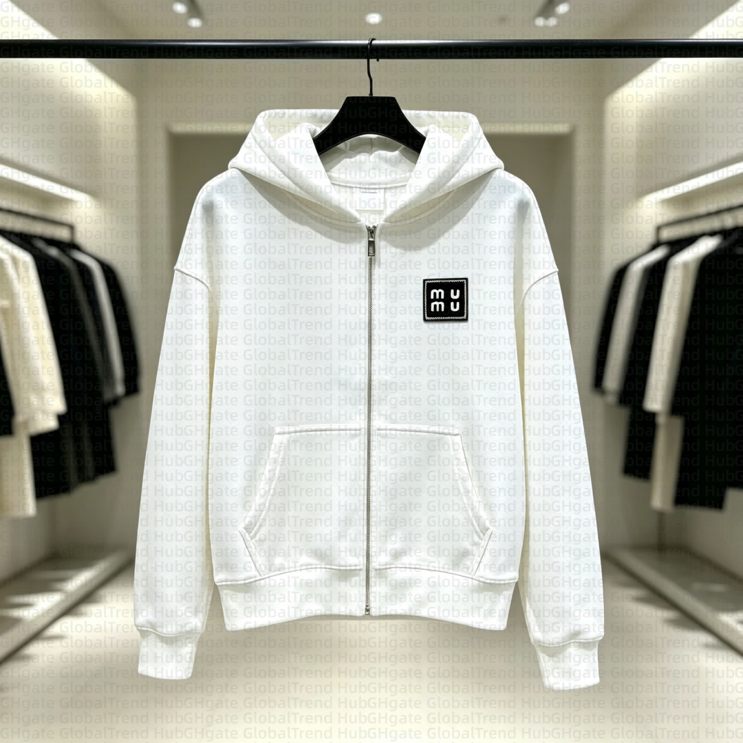 womens coat Trend Ladies Full Zip Hoodie Jacket, Square Patch Letter Embroidery Design, Fall Winter Warm Style, Soft Casual Outwear For Holiday Trip