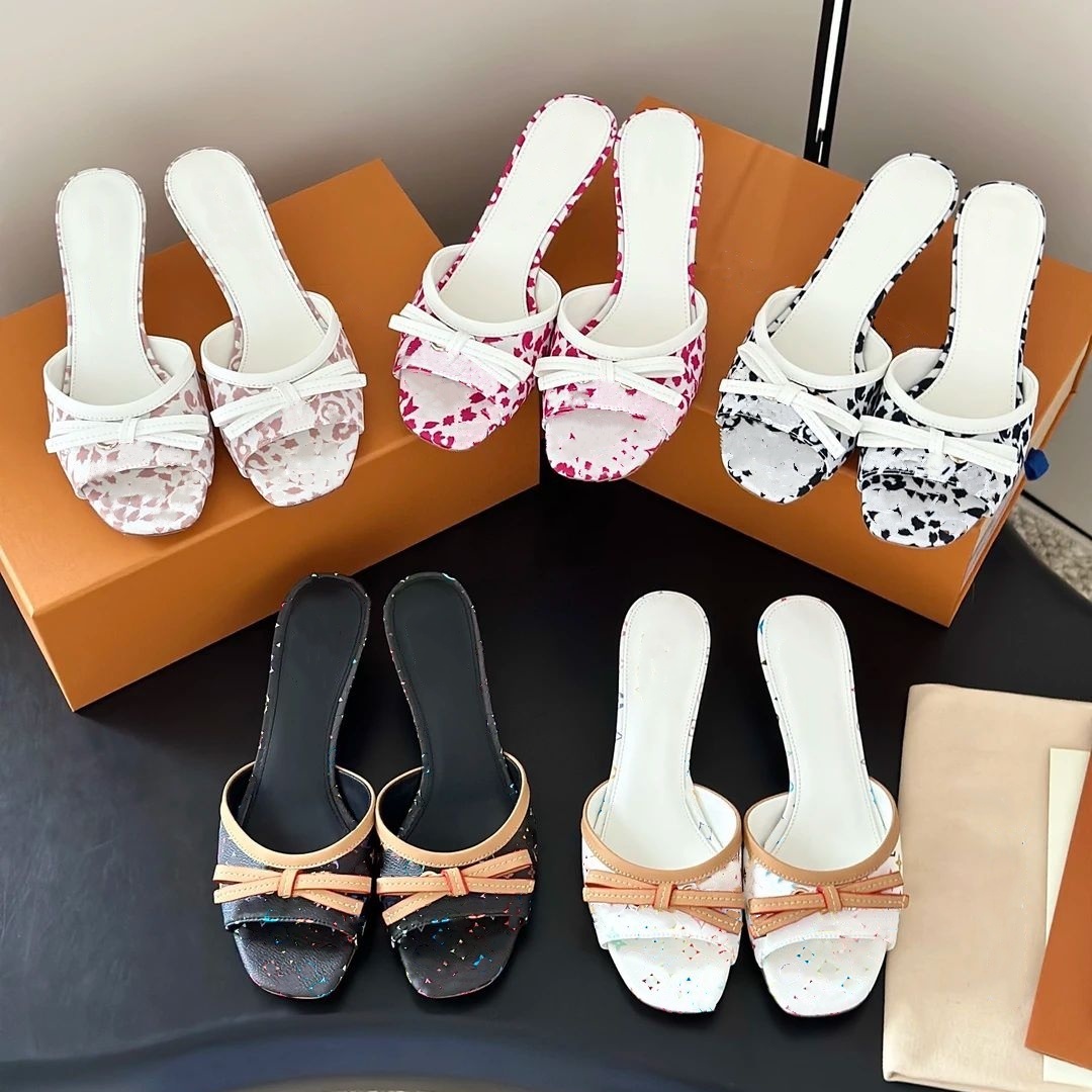10A Murakami Designer heel Sandal woman 6am mule Leopard leather Denim slipper Luxury even dress elegant party Pumps Kitten Stiletto heel colorful c