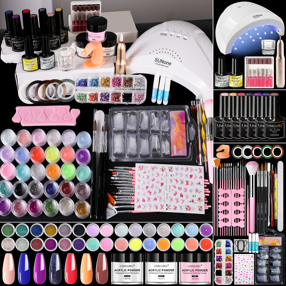 Luxe 2026 Nouveaux kits d'art d'ongle Poudre de cristal Extension liquide Gel Sèche-ongles Lampe Accessoires de forage à ongles Outils de polissa