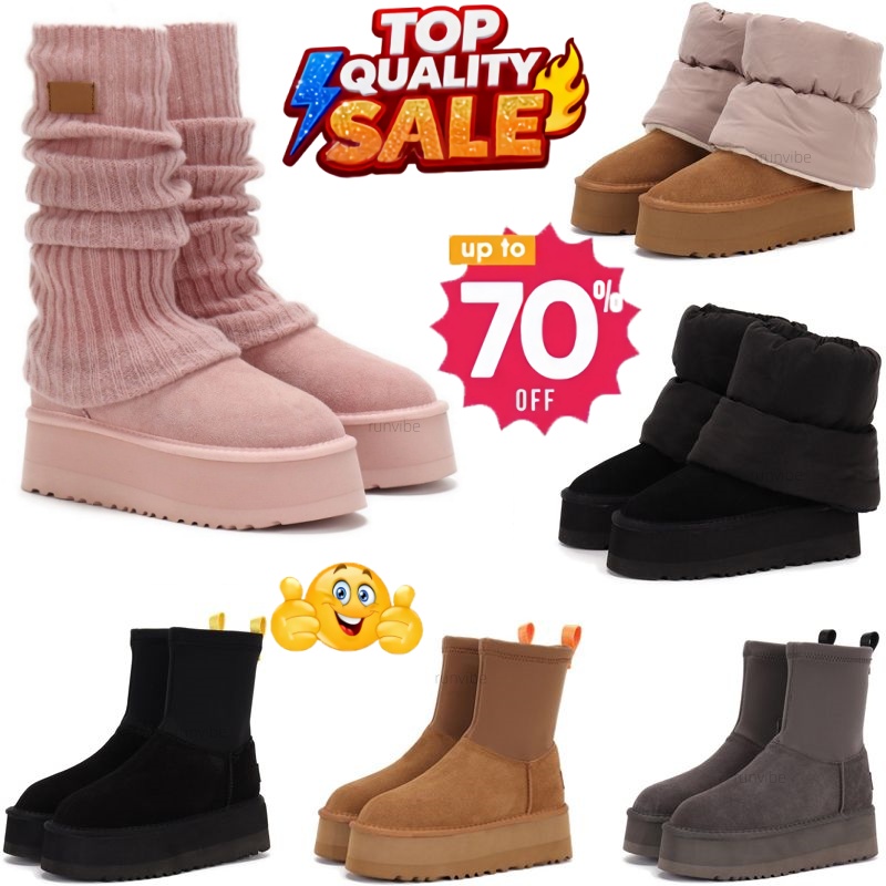 Classic Mini Dipper Puffer Legwarmer Snow Boots Ankle Half Boot Sweater Letter Designer Bottes Fashion Chestnut Black Grey Pink Lady Platform Thick