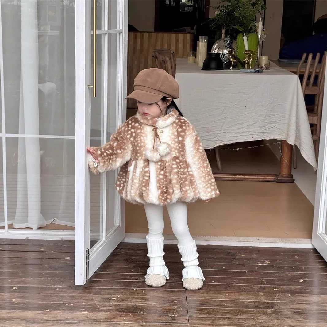 Coat Girls Down 2026 Coat Autumn Winter New Fashion Girls Hairy Warm Coat Faux Fur Thick Coat Turn-down Collar Fashion Children Clothing N261023