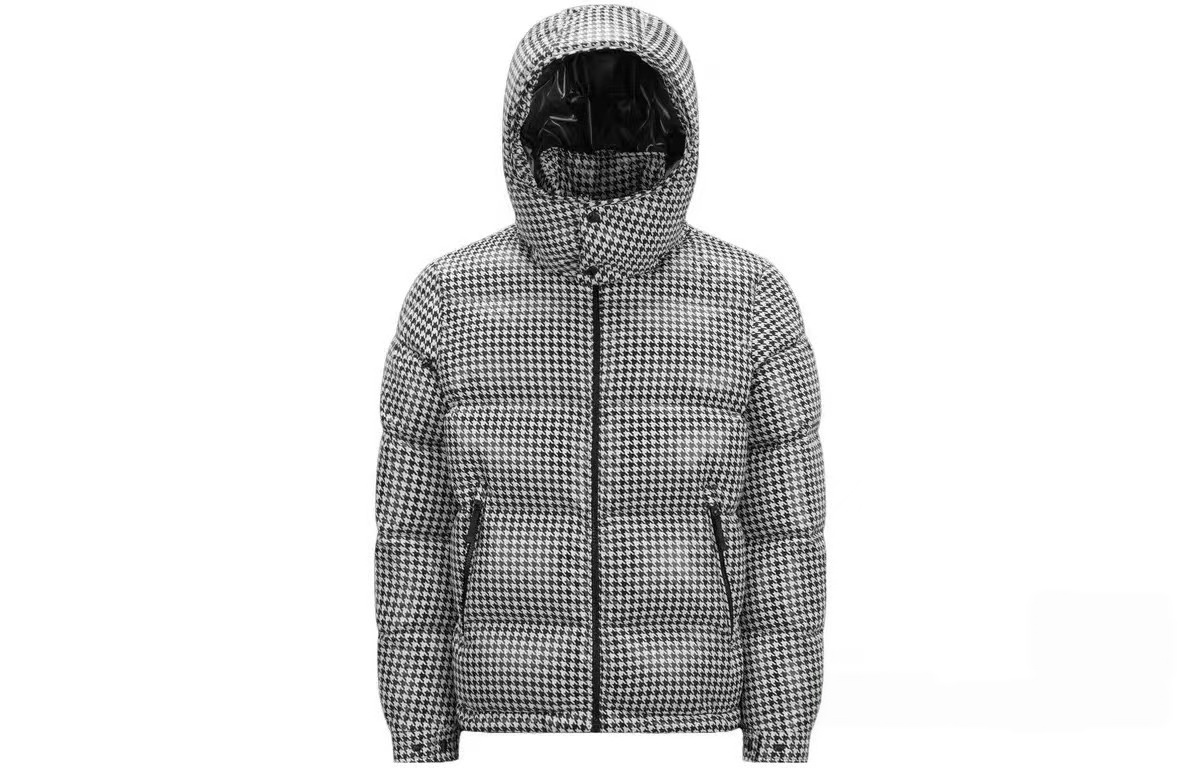 Designer men's Houndstooth hooded down jacket for winter warmth thick zipper jacket for women's classic black and white checkered loose ca