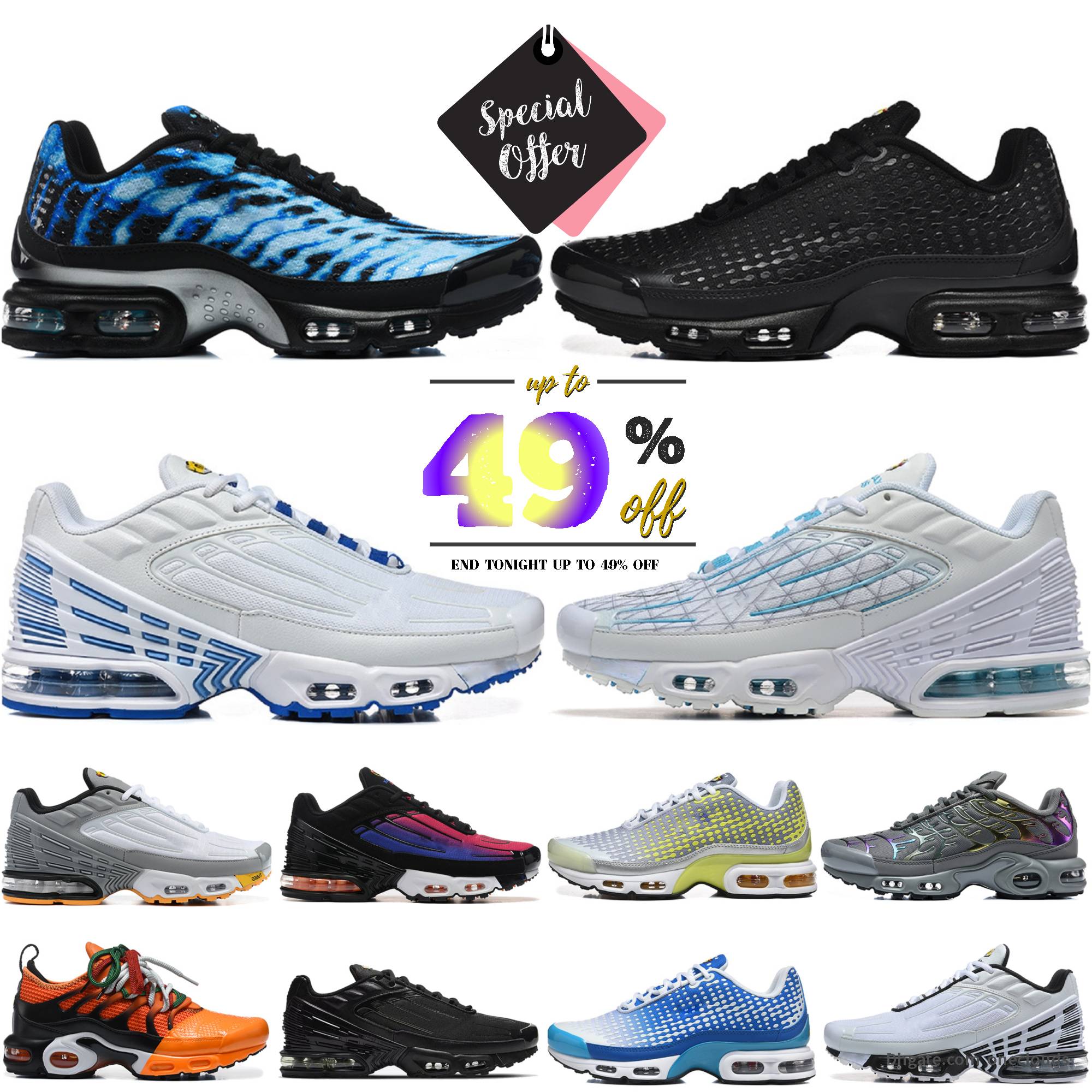 Tuned Plus 3 Running Shoes Tn Unity Mens Womens Tn3 VII Trainers tnss Bred Vivid Hyper Blue Black Aqua Red White Silver Racer Blue Rainbow Gradient