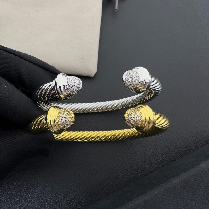 Bracelet de manchette ouvert de luxe plaqué or 18 carats bicolore épais câble torsadé incrusté de diamants vintage unisexe designer gros bracelet