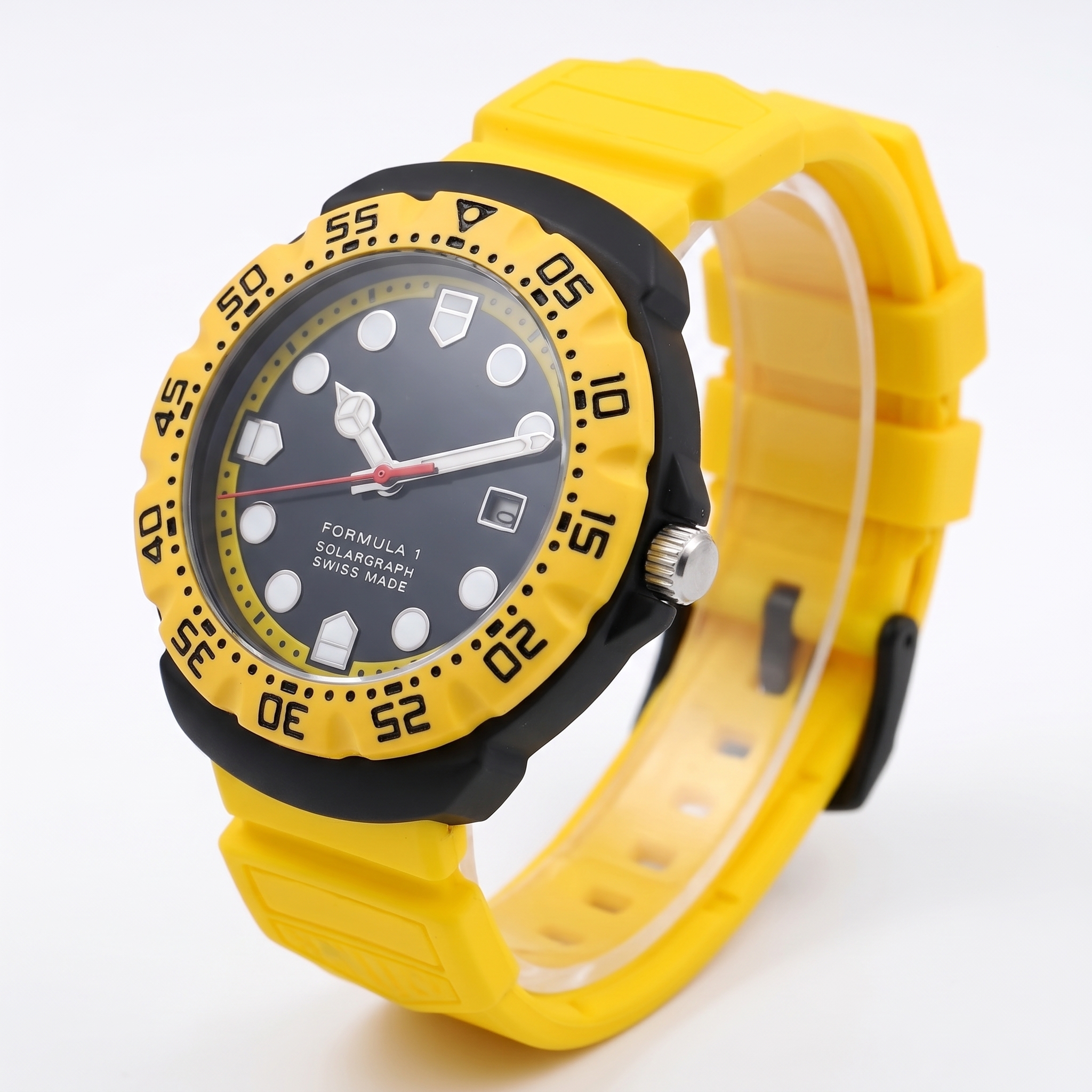 Taglyness Heuererity Mens Designer Watch Eco-Drive Movement Formula 1 Sports Watches Men Yellow Rubber Strap 38mm Stainless Steel Case Sapphire Glas