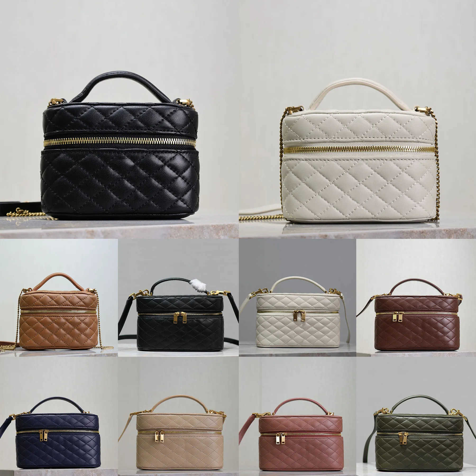 2026 New Designer Gaby Vanity Cosmetic Bag Highend Lambskin Diamond Quilted Toiletry Bag Large Capacity Portable Luxury Top Handle Crossbody Makeup
