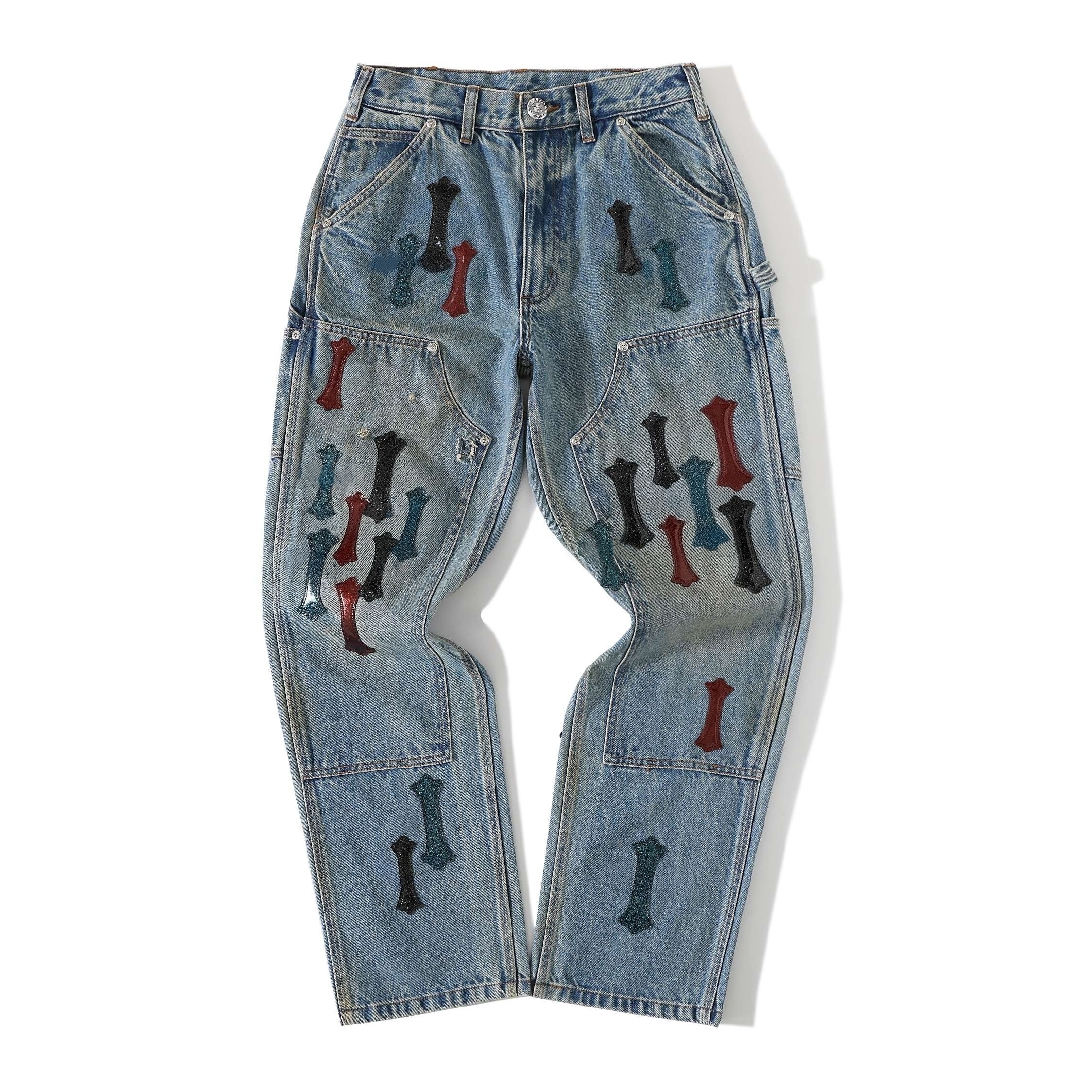 2026 Autumn Jeans Designer Straight Leg Denim Jeans Vintage Washed Grey Cross Patchwork Embroidery Pants Streetwear Loose Fit Casual Trousers For Me