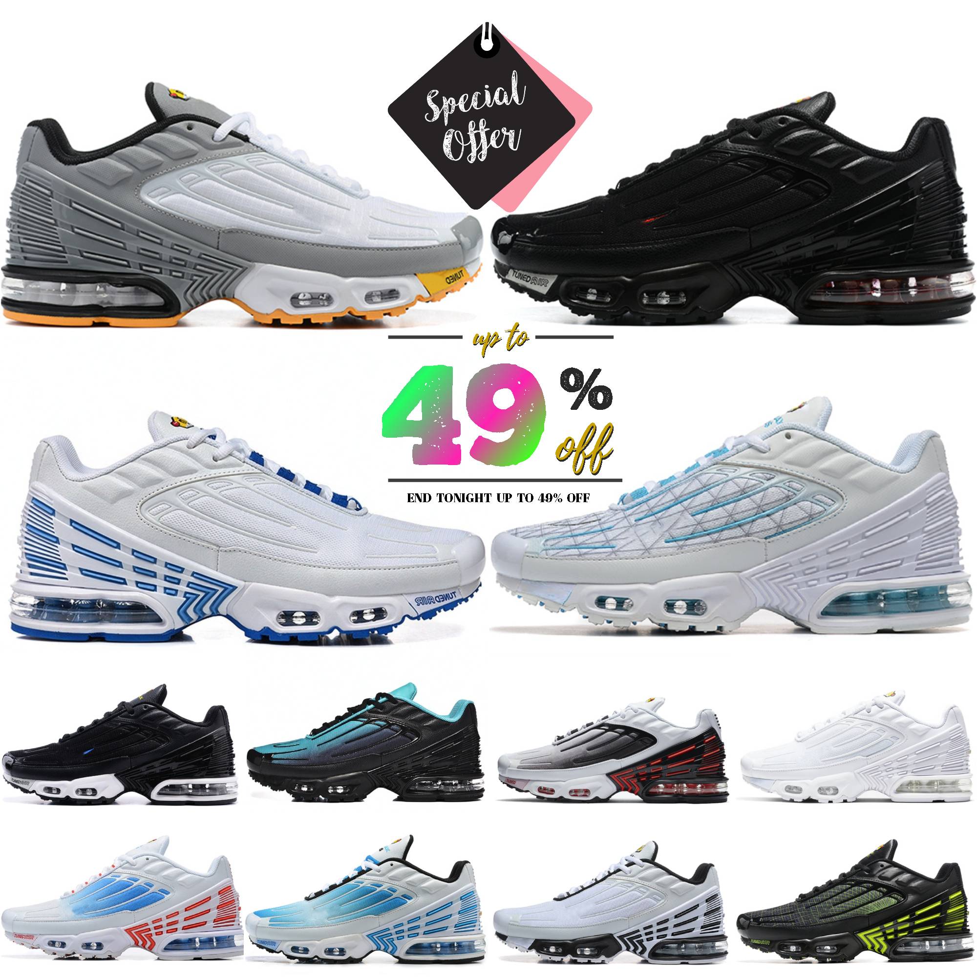 Designer Plus Tuned 3 III Running Shoes Tn3 Trainers Triple Black Red White Laser Blue Bred Smoke Grey tns Mens Womens VII Scorpion Blue Crystal out