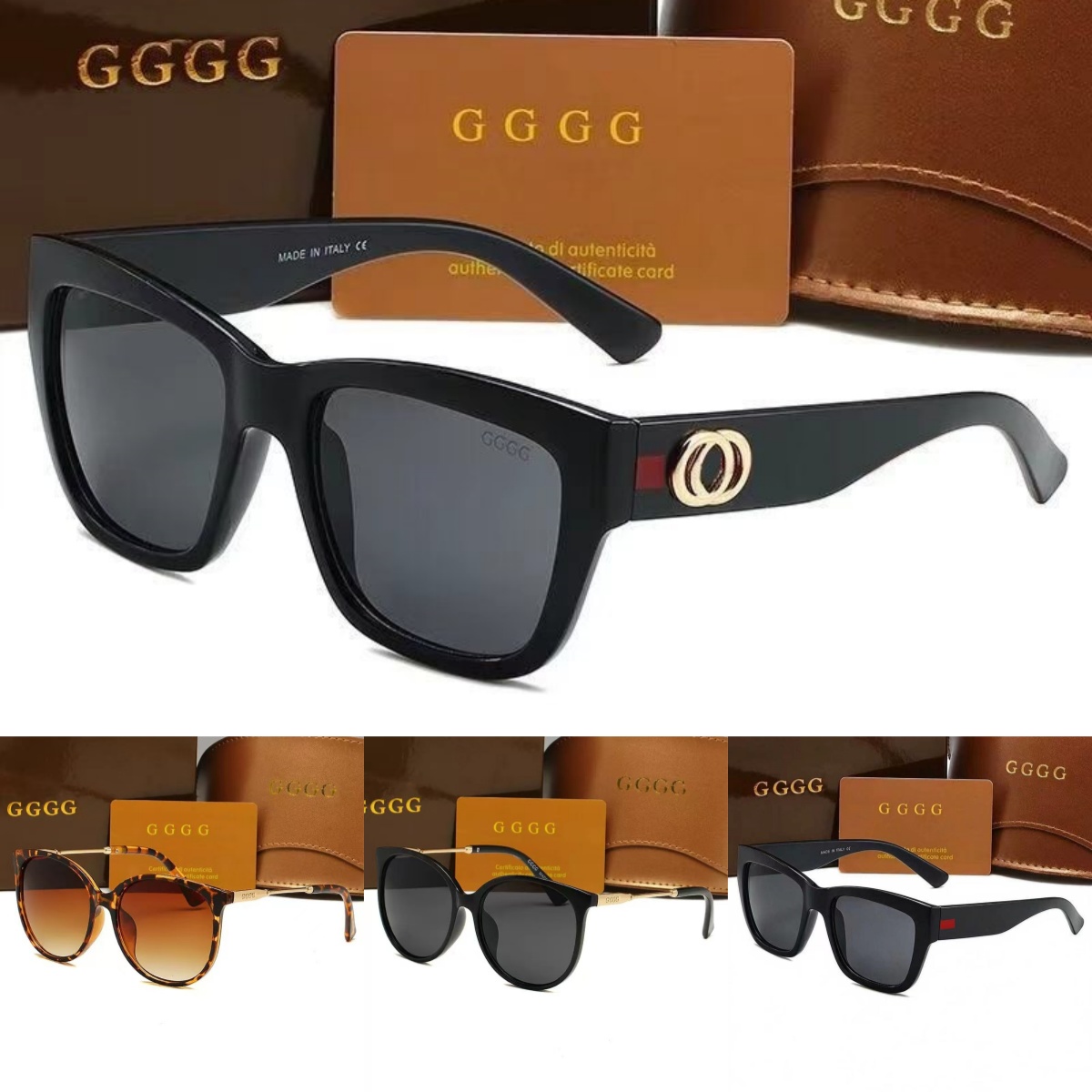 Designer Sunglasses Fashion Eyewear Retro Square Frame Double Bridge Gold Black Gradient Lens Luxury Daily Commute UV400 Shades