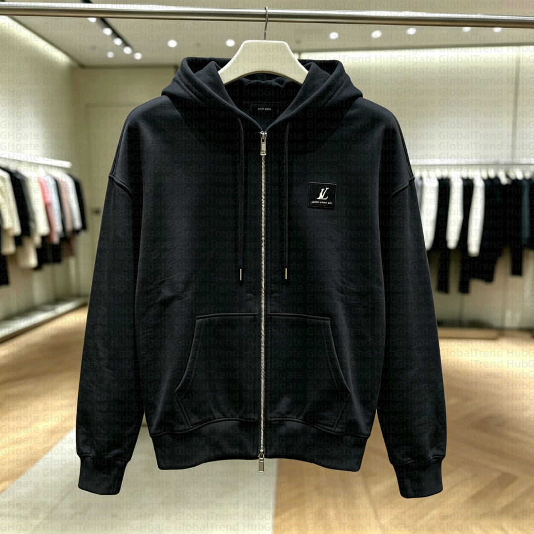 womens coat Ladies Autumn Winter Hoodie Coat, Zip Hooded Jacket With Square Letter Patch, Minimal Chic Vibe, Casual Outerwear For Vacation Trip, Man
