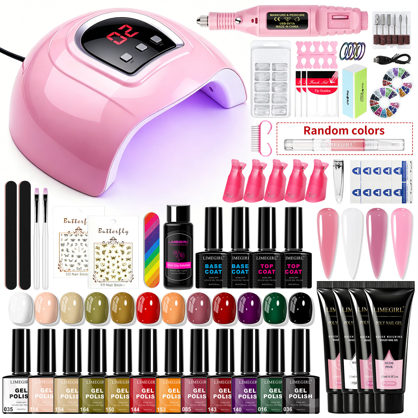 Luxe 2026 Nouveau kit d'extension de vernis à ongles Grand kit d'art d'ongle ensemble UV Gel Sèche-lampe Accessoires de forage Outils Brosse Coll