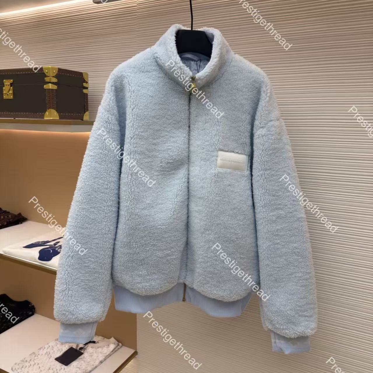 Designer Men's Fur & Faux Fur Logo Patch Suede Cinched Waist Long Sleeve Plush Jacket High-Quality Autumn and Winter Warm Coat