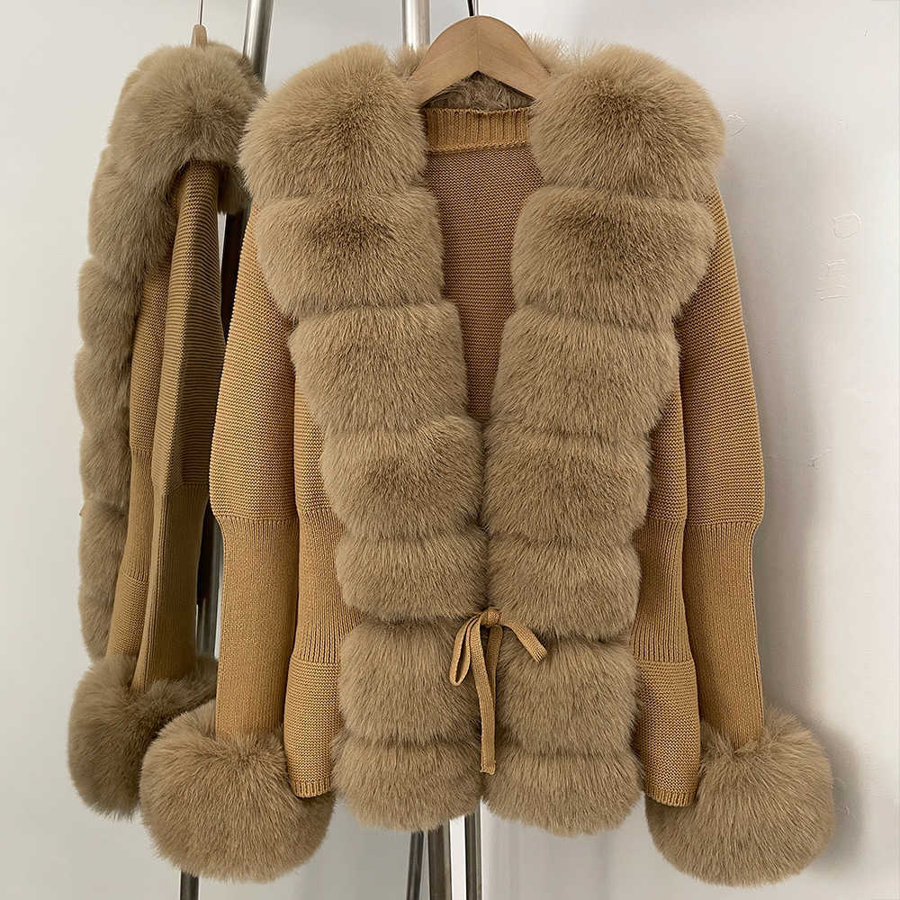 Spring and Autumn cardigan fur coat new imitation fox fur sweater women's knitted sweater T261024