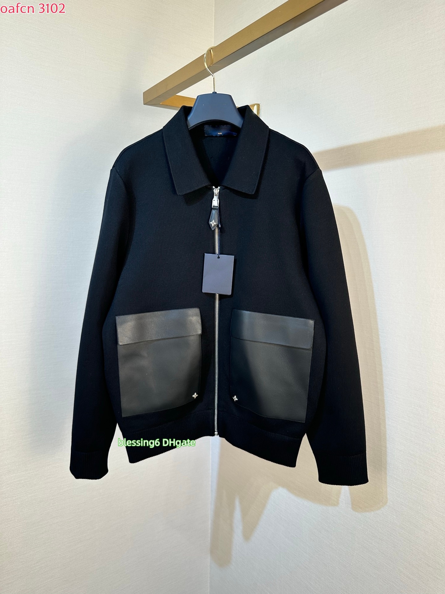 Designer men's wool sweater cardigan jacket lapel zipper knitted jacket leather patch bag women's casual solid color long sleeved loose fa