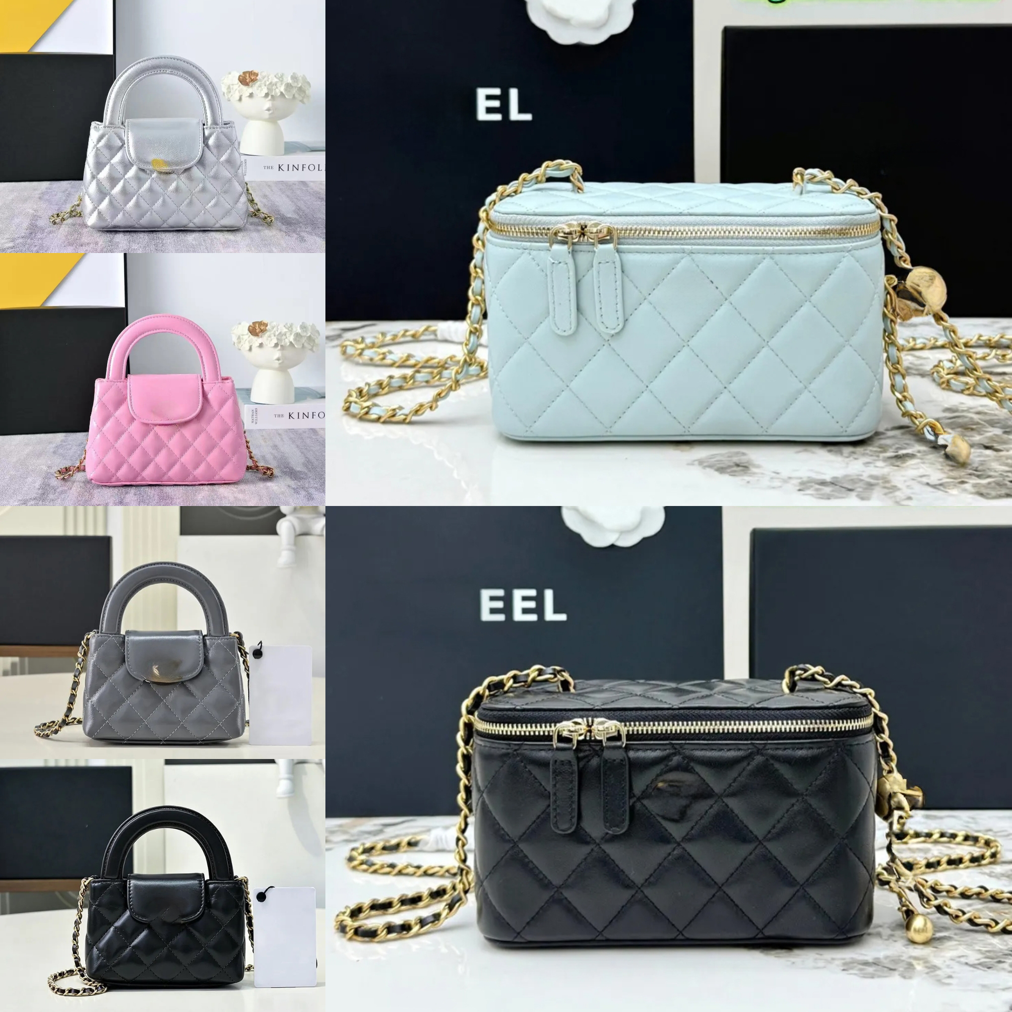 High quality Designer bags Quilted Leather Mini Handbag for Women Classic Diamond Stitch Top Handle Bag Chain Strap Crossbody Purse with Turn Lock C