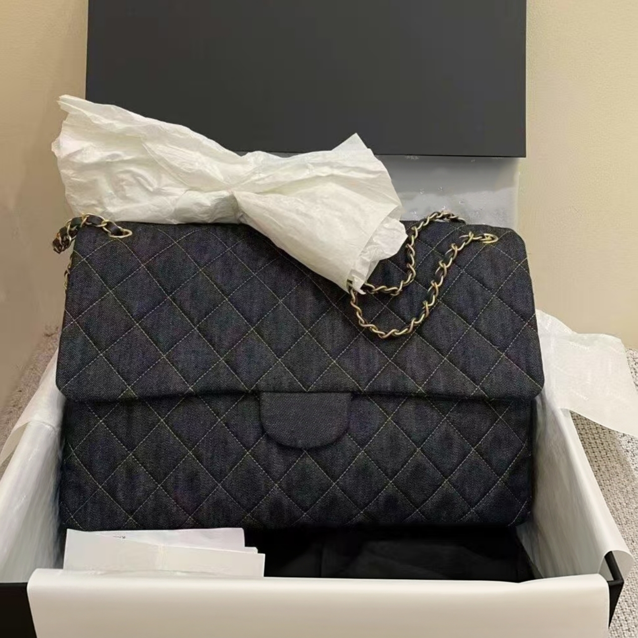 12A Designer bag luxurys handbags 24C Extra large CF 38CM airport duffle bag black Denim 38cm mirror quality bags designer shoulder bag gift box Cha