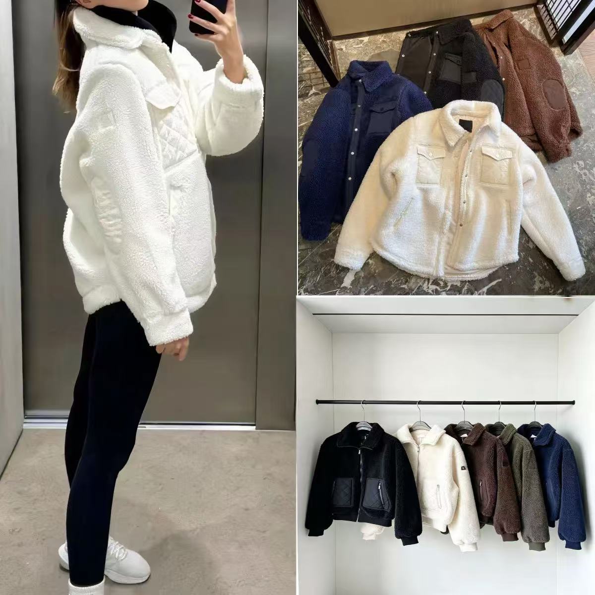 Designer Women's Winter Fleece Sherpa Shacket Black Wool Warm Long Coats Yoga Clubhouse Jacket Clothes Cotton Sweatshirt And Pants Legging Sets