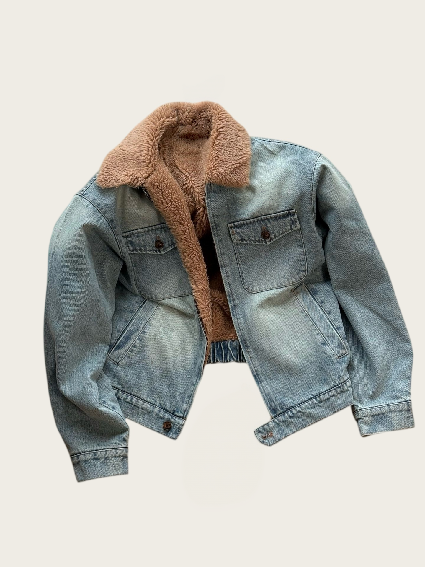 Veste en jean avec logo brodé lavé à l'eau en laine d'agneau unisexe