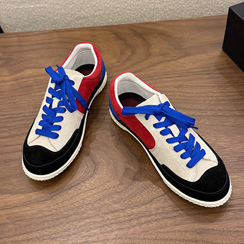 Luxury Womens Lace Up Sneakers Fashion Splicing Suede Leather Multi Functional Anti Slip Sole Low Cut Contrasting Shoes Ladies Daily Commuting Shoes