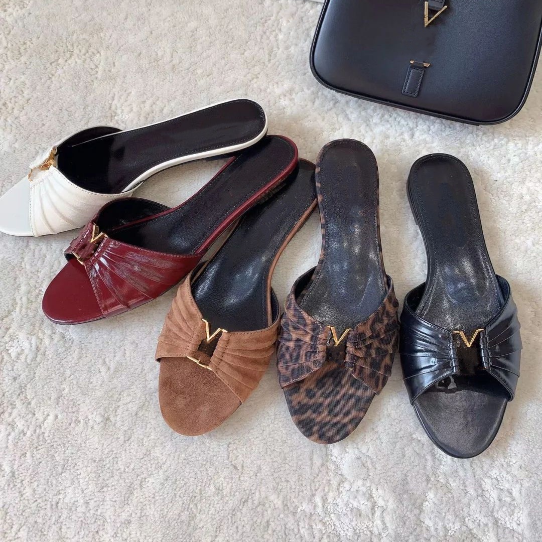 Top Black white babylone heel house slipper dress for woman Designer heel elegant leopard leather Sandal Mule Stiletto kitten heel Luxury Casual Bri