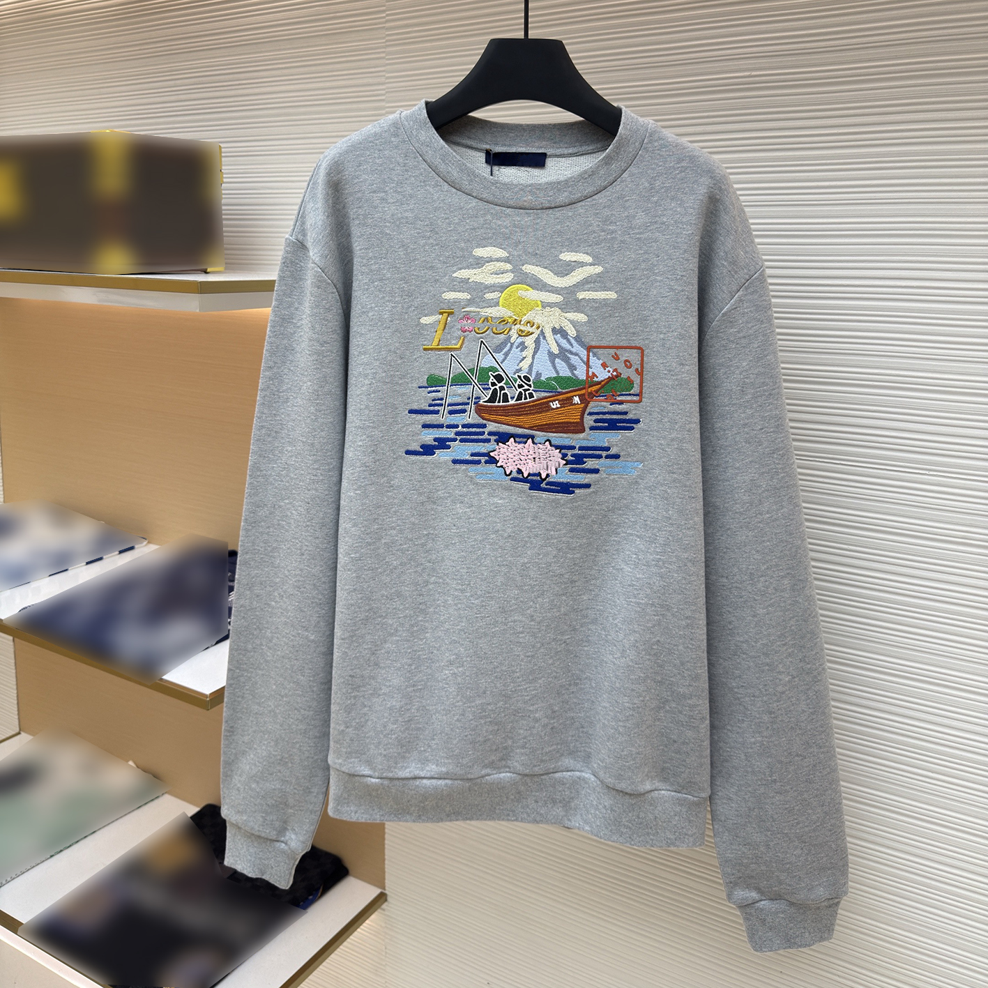 Designer brand clothing, high-quality men's hoodie, artistic multi-color embroidery hoodie, men's cotton blended looped round neck versati