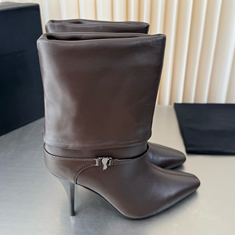 Stivaletti da donna in pelle liscia Stivaletti iconici metallici con cinturino alla caviglia alla moda Stivaletti eleganti e raffinati da donna