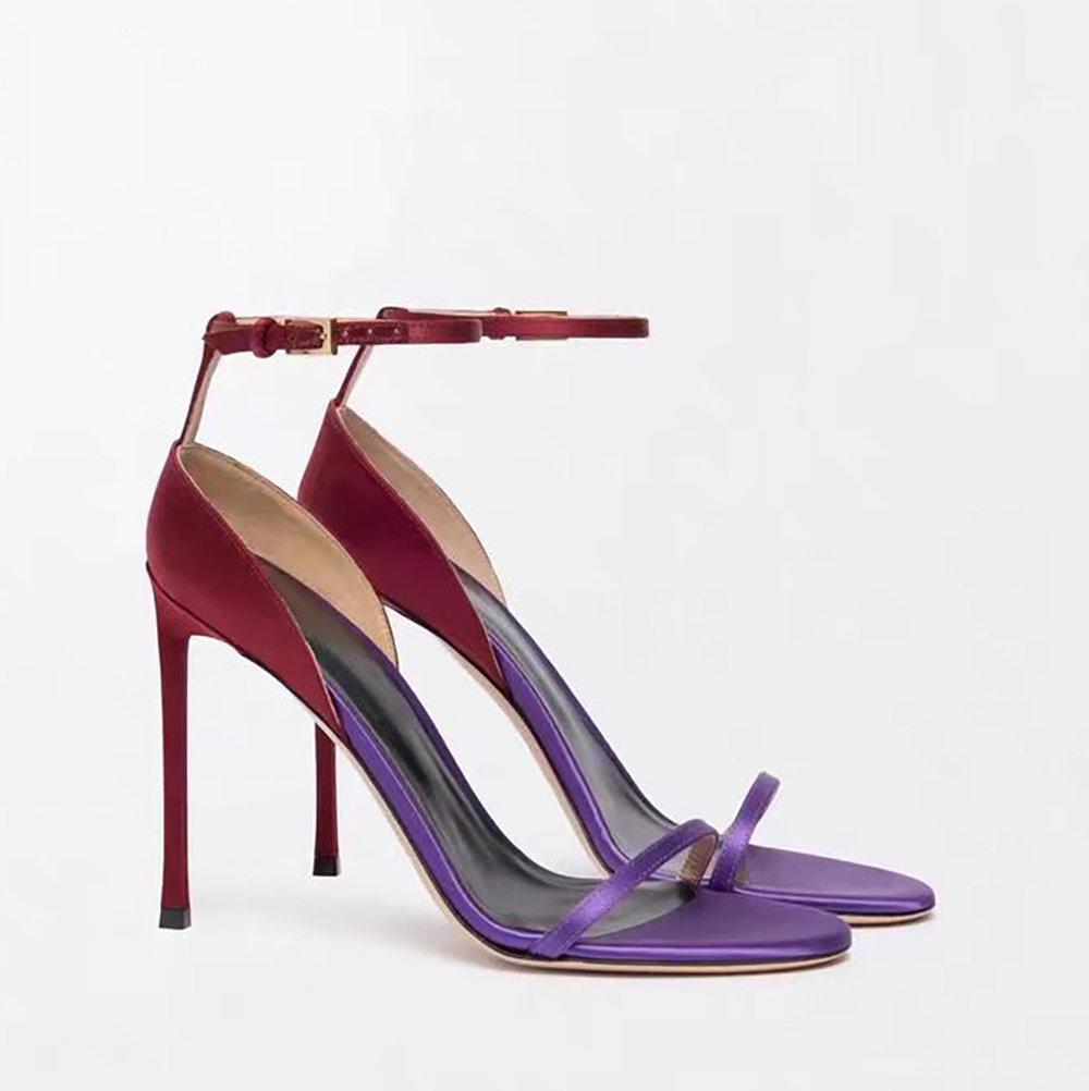 Top qualité femmes talon aiguille sandale bicolore satin bride à la cheville chaussures de soirée de luxe designer talons hauts pour femmes taill