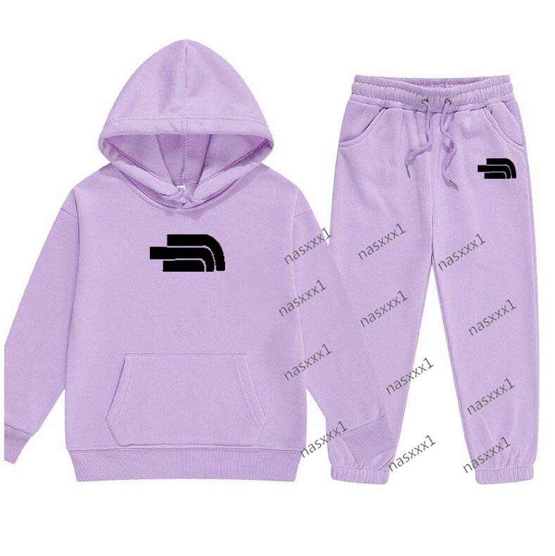 Kids Casual Autumn Spring 2pcs Purple Hoodie Pants Letter Print Tracksuits Boys Girls Simple Outfits Children Clothes Sets