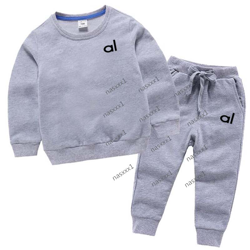 Autumn Casual Letter Print Sweatshirt Sets for Boys Kids O Neck Hoodies and Sweatpants 2pcs Set Children's 100% Cotton Gray Tracksuit