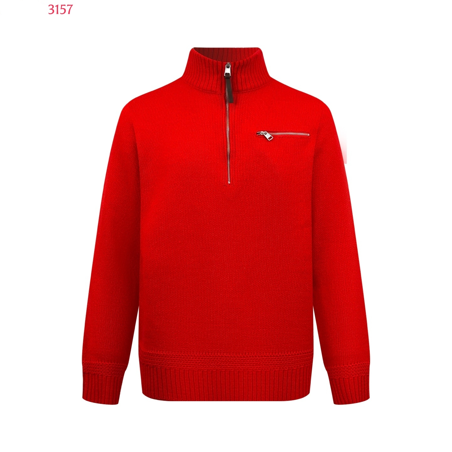 2026 Autumn Sweater Designer Half Zip Wool Cashmere Blend Sweater Men Stand Collar Knit Jumper Leather Zip Pocket Luxury Warm Knitted Pullover Hot S