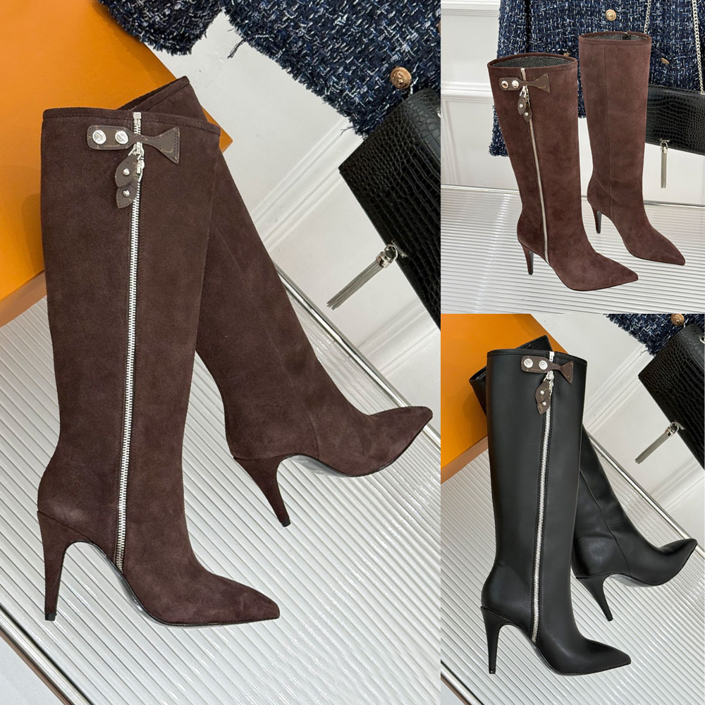 Legacy High Boot designer knee high boots 1AKY5O Brown Velvety Suede Calf Leather Womens Knee Boots fashion luxury high heel autumn winter boots Hei