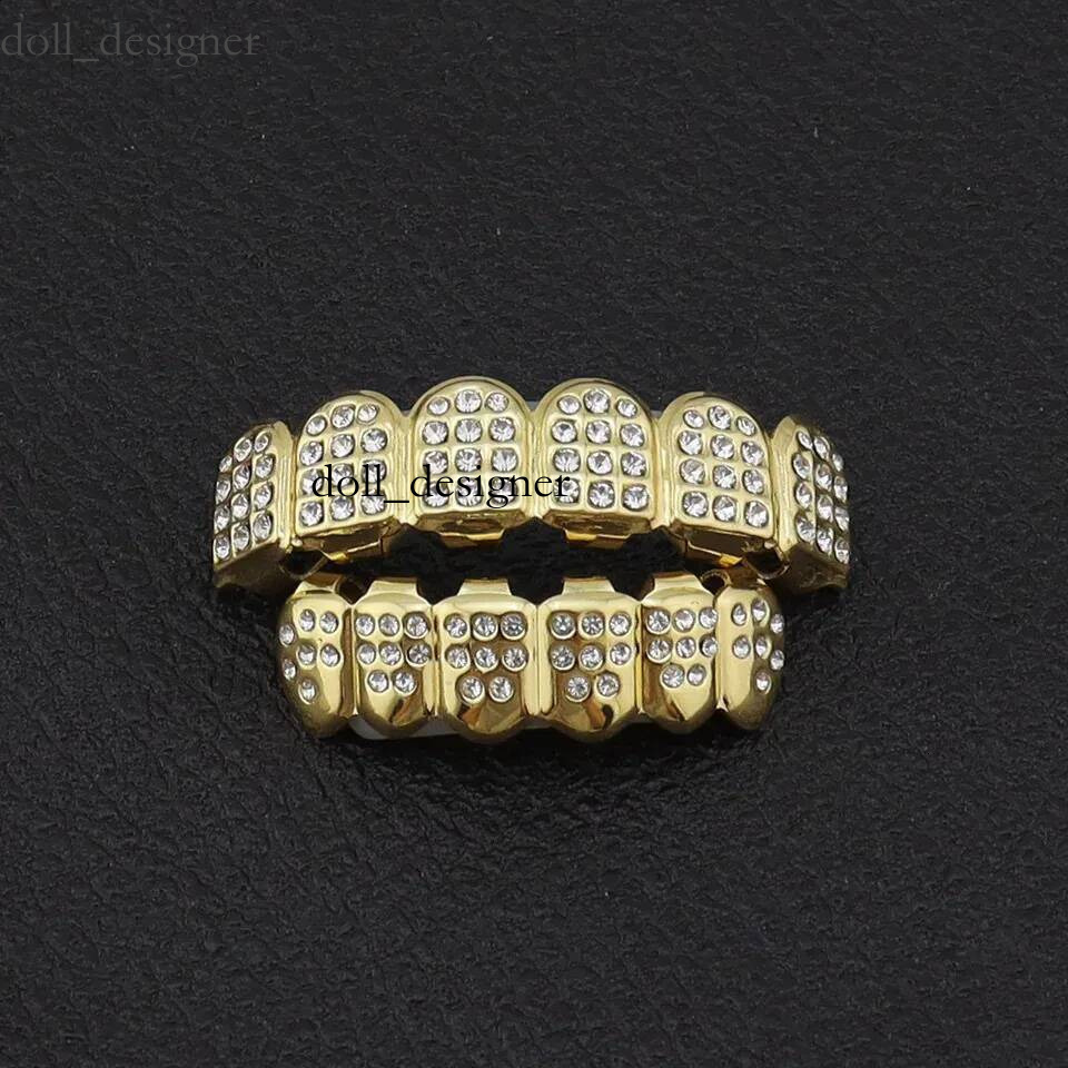 Hip Hop Cuivre Doré Ensemble De Bretelles En Diamant Blanc Pour Hommes Et Femmes Le Même Halloween Dentiers Accessoires Accessoires Dents Bijoux