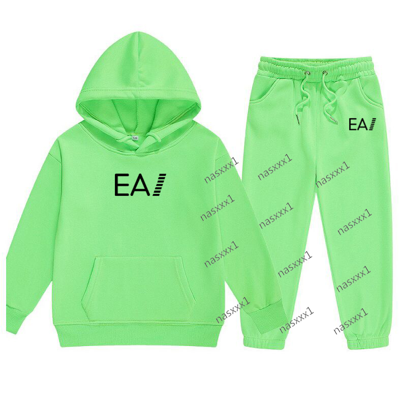 2Pcs Kids Boys Girls Winter Warm Suits Children Cotton Fleece Green Hooded Sweater Sweatpants Set Toddler Letter Print Tracksuit Sportsuit
