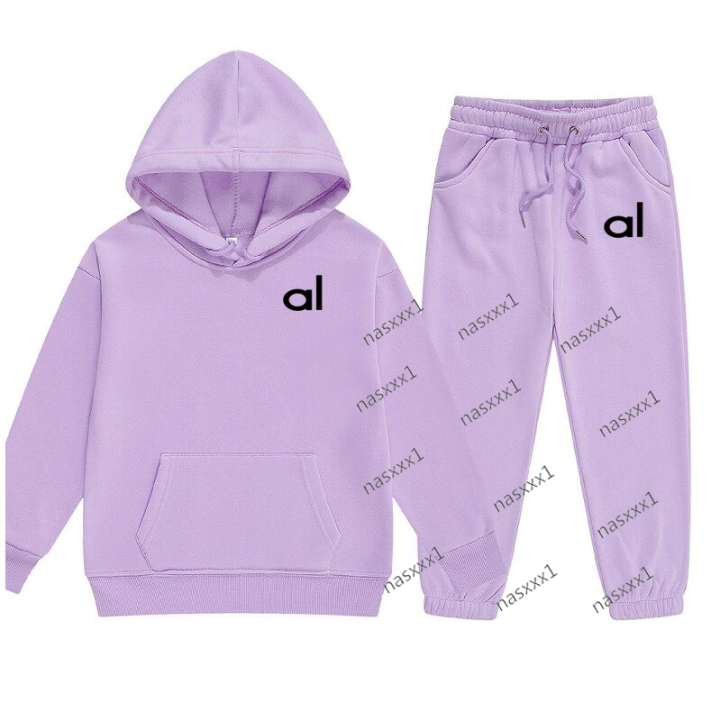 Children Purple Fleece Hoodie Set Autumn Winter Letter Print Sweatshirt Pant Suit Baby Boy Girl Kid Sport Two Pieces Tracksuit