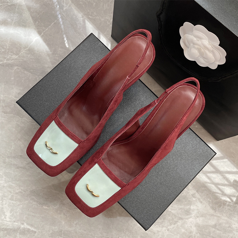 French retro to light luxury style, air back color blocked women's single shoes, thick heels, square toe high heels, daily commuting, light ban