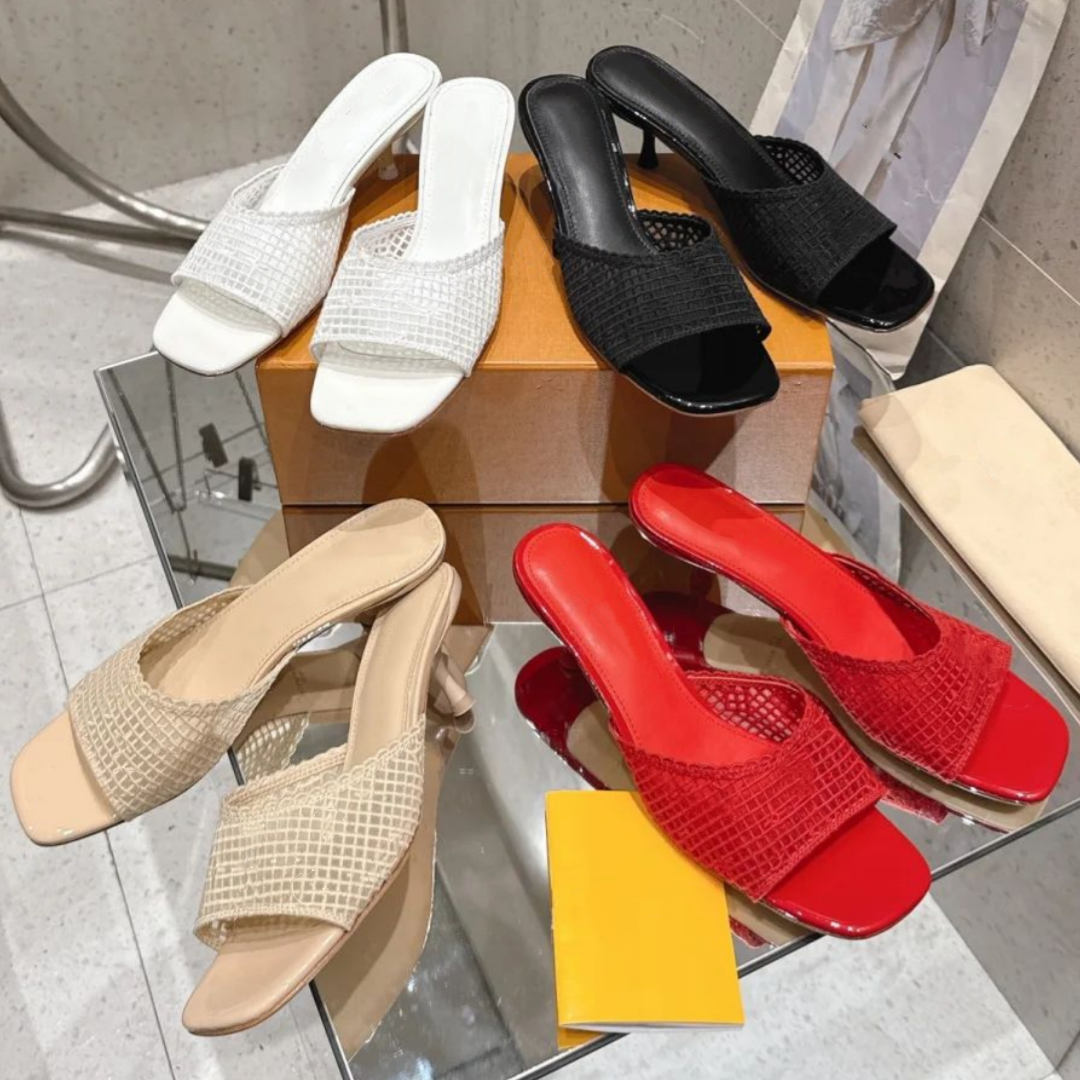 High heel 6am mule Sandal elegant dress for woman designer slipper Luxury Mesh Lace slide kitten Stiletto heel Summer Beach sexy work casual outdoor