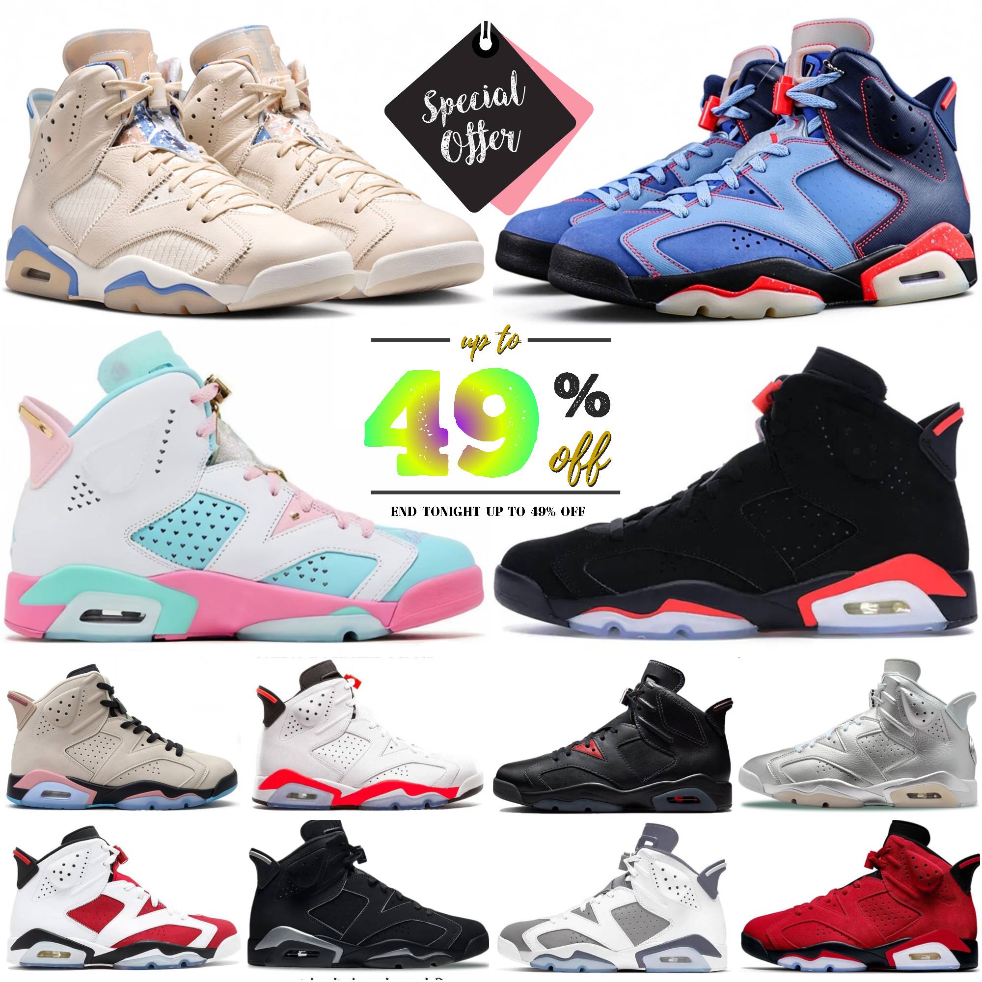 Designer shoes 6s basketball shoe Bin23 6 Men Sneakers infrared Cap and Gown Xuanwu Reverse Oreo Black Aqua Cool Grey UNC Georgetown Metallic Silver