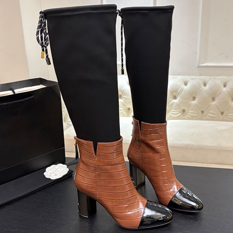 Womens Autumn Winter Classic Knee High Boots Designer Crocodile Leather Fashion High Boot Ladies Luxury Evening Show boots Leather Outsole Sizes 35
