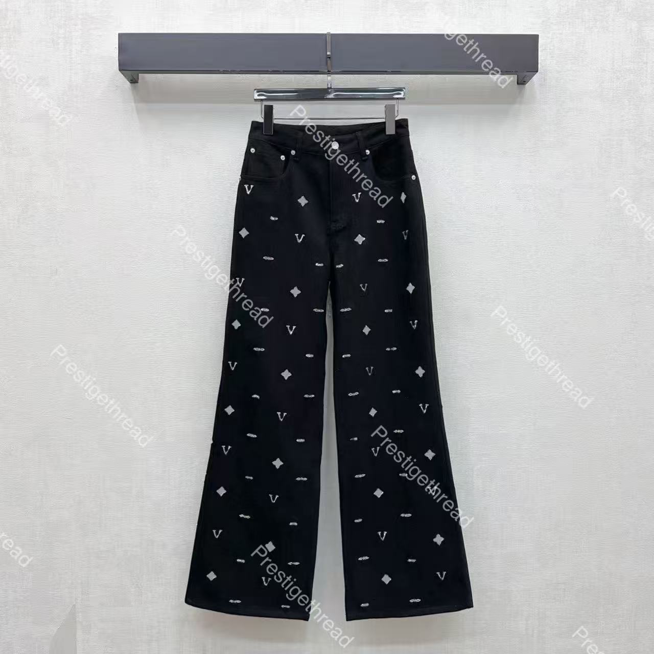 2026 Fall/Winter New Full-Embroidered Sequin Denim Wide-Leg Pants Designer High-Quality Women's Jeans with Letter Beading