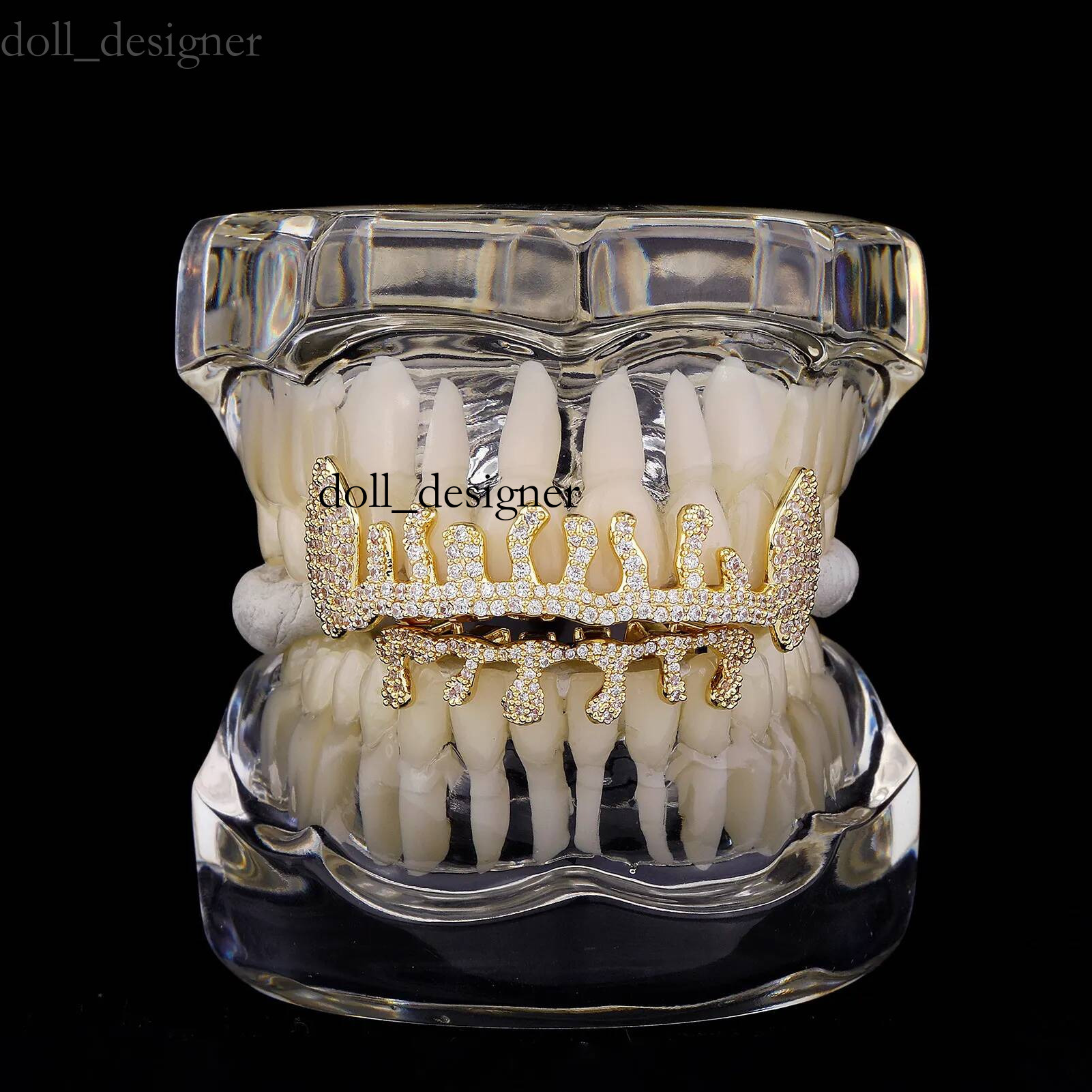 Unique water drop shaped dentures irregular full diamond braces plated with real gold super cool accessories for trendy rap men direct from the